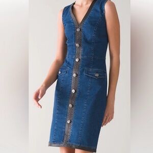White House Black Market Deep Blue Denim V-Neck Button Mini Dress